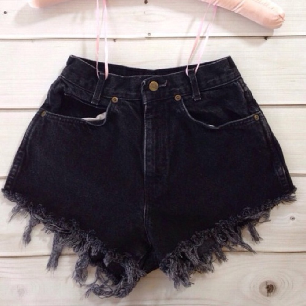 High Waisted Black Denim Shorts